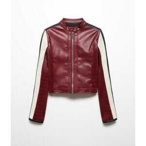 Mango Leather-effect Biker Jacket - S Red